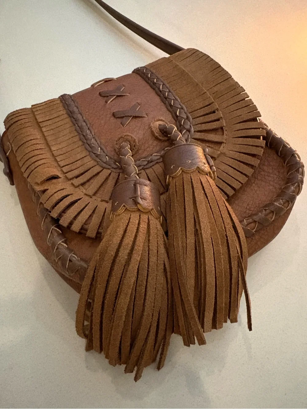 Steve Madden Vintage Brown Fringed Tassel Crossbody Bag